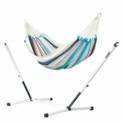 LA SIESTA Caribeña Aqua Blue - Hamac Classique Simple Avec Support En Acier Revêtu Par Poudre
