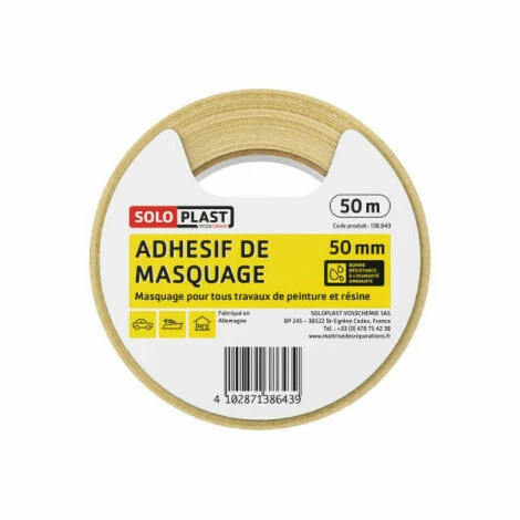 Adhésif De Masquage Soloplast 50mm X 50m - Blanc 1 Adhésif De Masquage Soloplast 50mm X 50m - Blanc