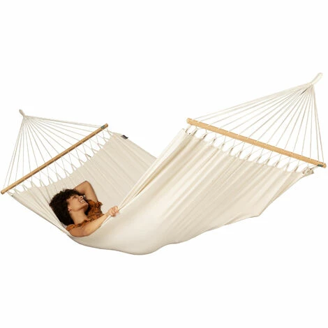 LA SIESTA Florencia Latte - Hamac à Barres Double En Coton Bio - Blanc / écru 2 LA SIESTA Florencia Latte - Hamac à Barres Double En Coton Bio - Blanc / écru – Image 2