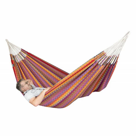 LA SIESTA Flora Flowers - Hamac Classique Double En Coton Bio - Rouge 2 LA SIESTA Flora Flowers - Hamac Classique Double En Coton Bio - Rouge – Image 2