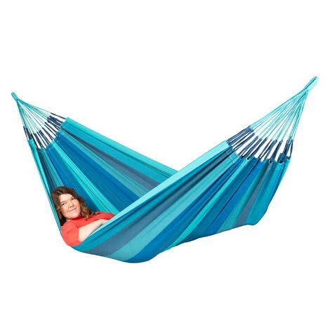 LA SIESTA Modesta Lagoon - Hamac Classique Double En Coton Bio - Bleu / Turquoise 2 LA SIESTA Modesta Lagoon - Hamac Classique Double En Coton Bio - Bleu / Turquoise – Image 2